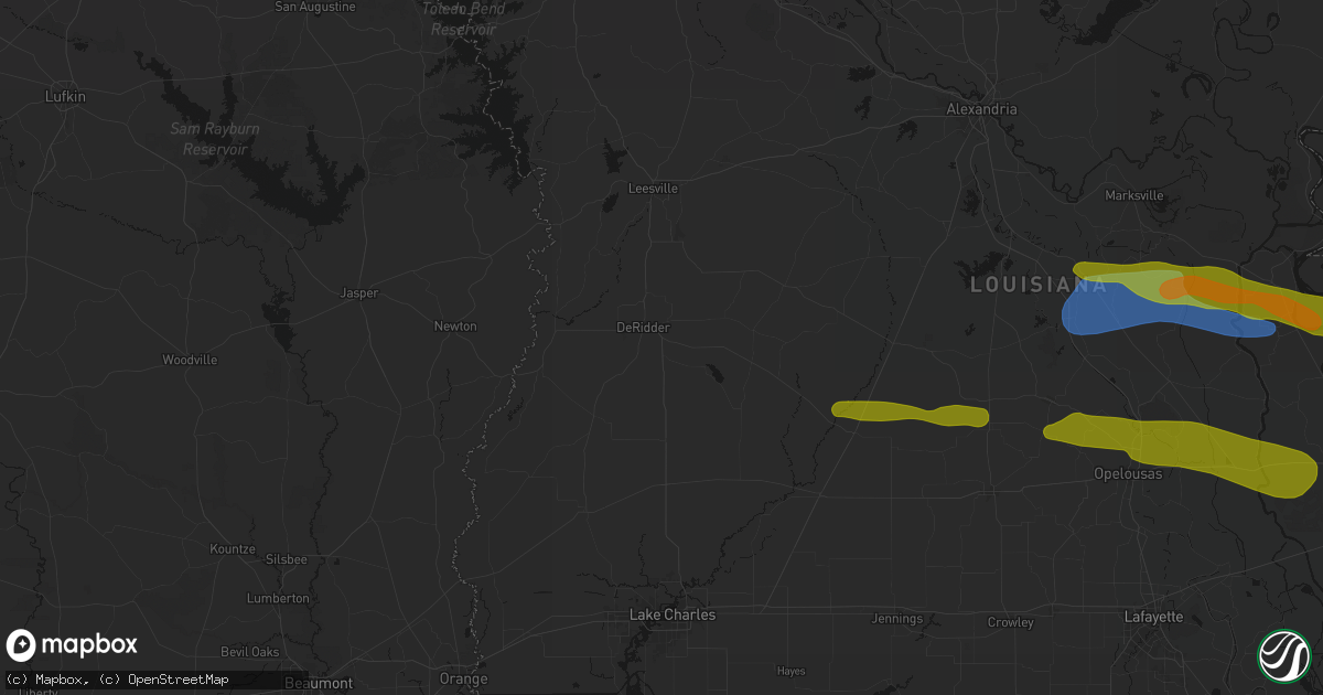 Hail map in Deridder, LA on May 8, 2026