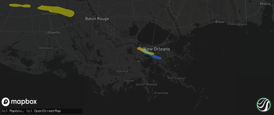 Hail map in Des Allemands, LA on May 8, 2026