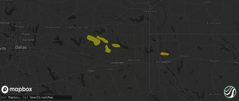 Hail map in Diana, TX on May 8, 2026