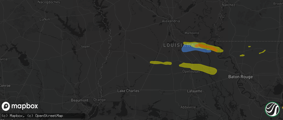 Hail map in Dry Creek, LA on May 8, 2026