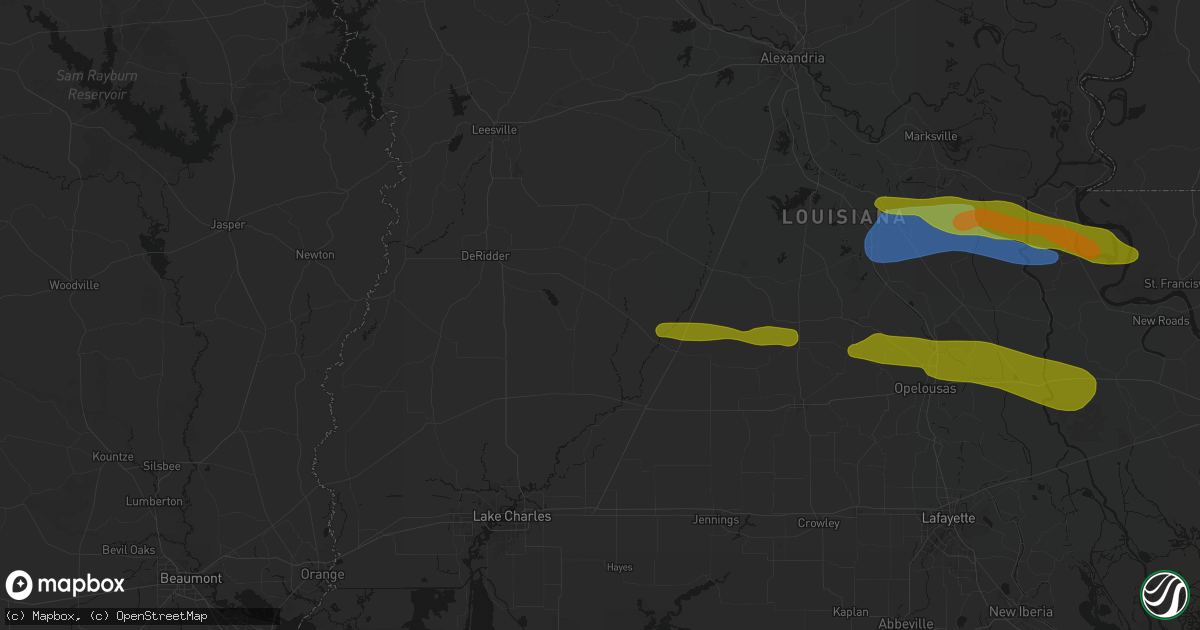 Hail map in Dry Creek, LA on May 8, 2026