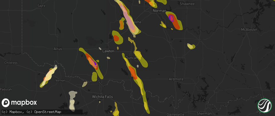 Hail map in Duncan, OK on May 8, 2026