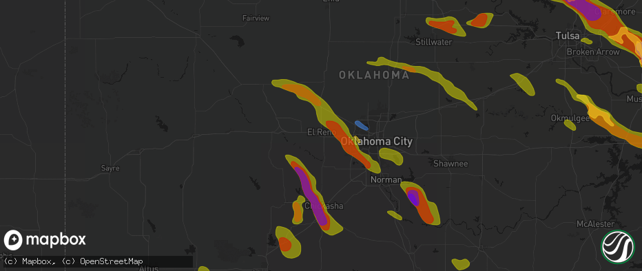 Hail map in El Reno, OK on May 8, 2026