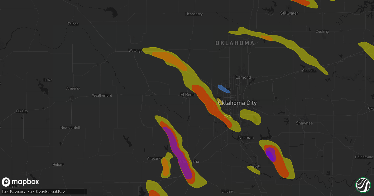 Hail map in El Reno, OK on May 8, 2026