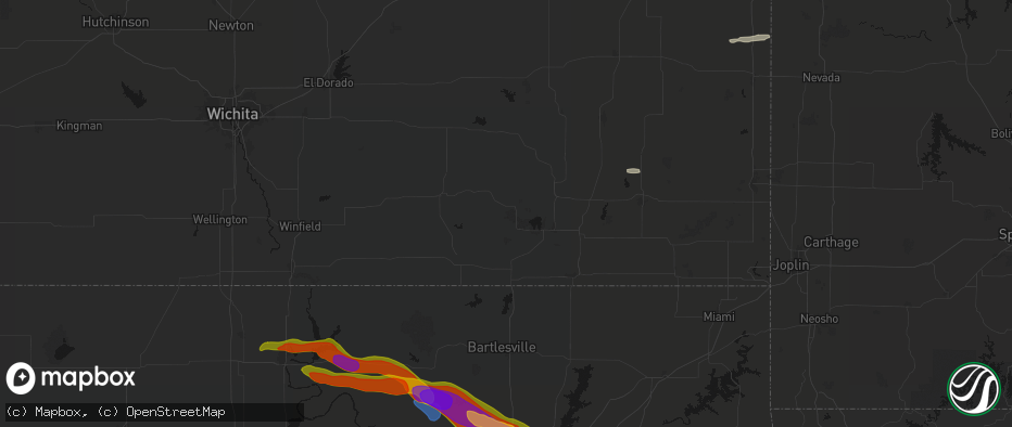 Hail map in Elk City, KS on May 8, 2026