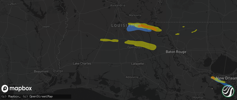 Hail map in Eunice, LA on May 8, 2026
