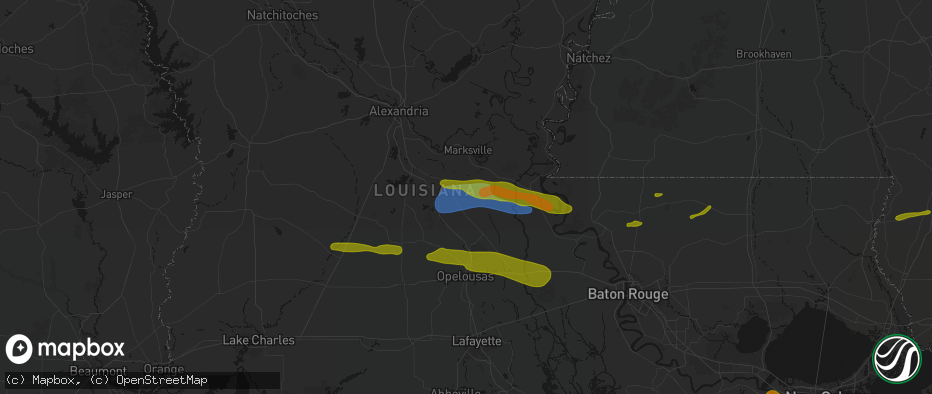 Hail map in Evergreen, LA on May 8, 2026
