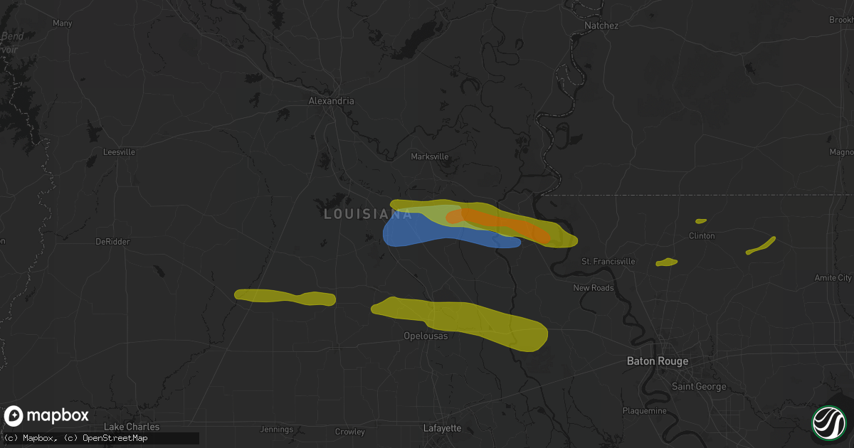 Hail map in Evergreen, LA on May 8, 2026