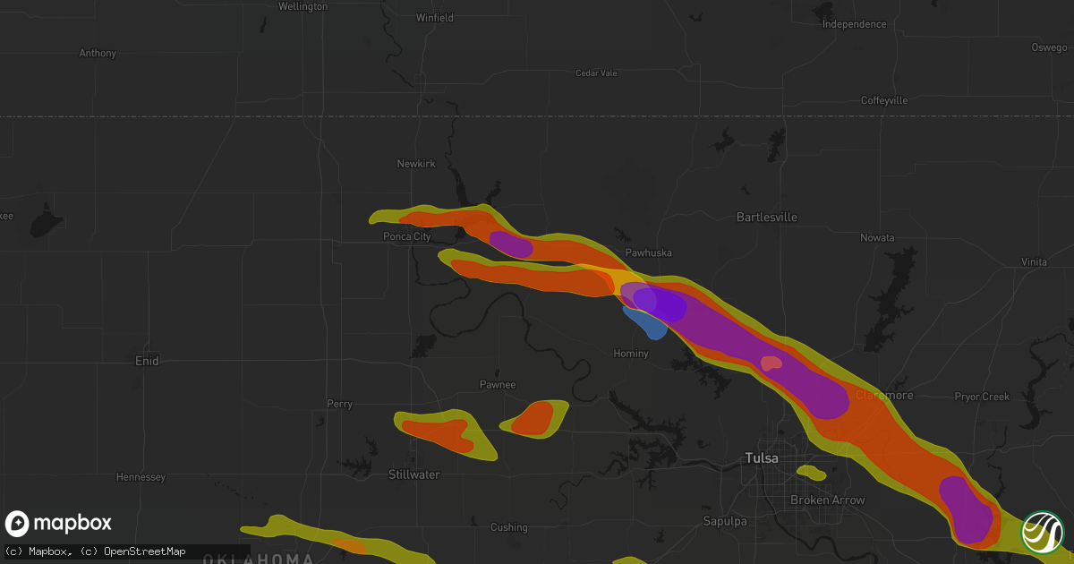 Hail map in Fairfax, OK on May 8, 2026