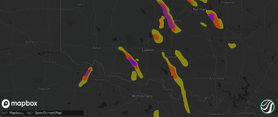 Hail map in Faxon, OK on May 8, 2026