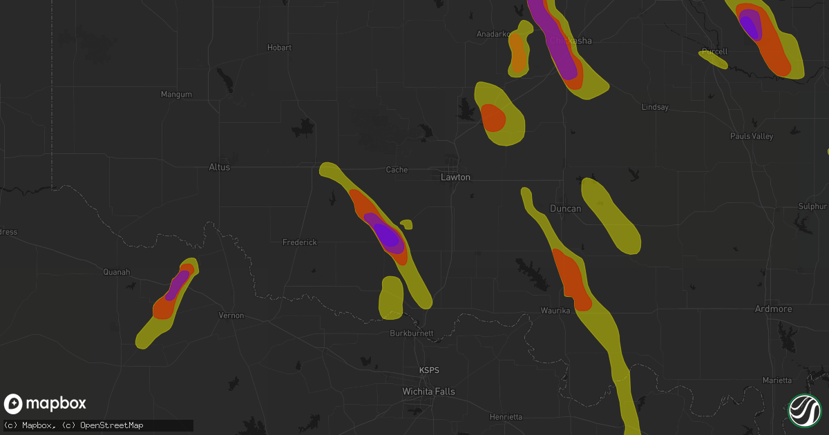 Hail map in Faxon, OK on May 8, 2026