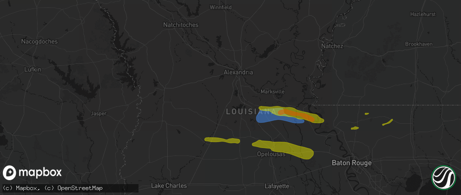 Hail map in Forest Hill, LA on May 8, 2026