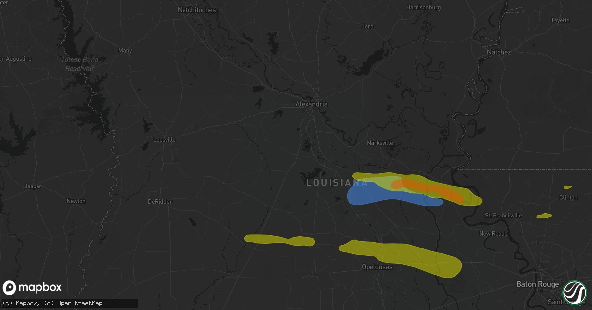 Hail map in Forest Hill, LA on May 8, 2026