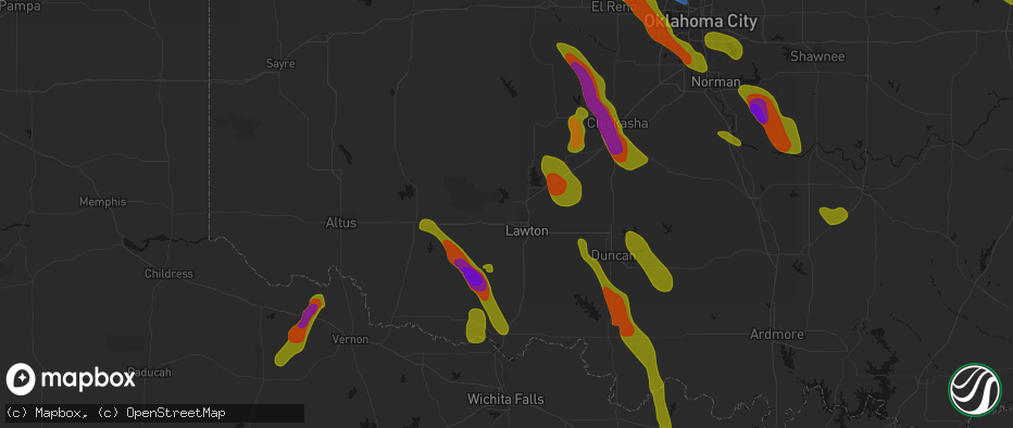 Hail map in Fort Sill, OK on May 8, 2026