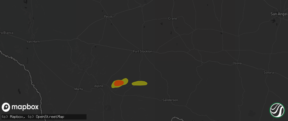 Hail map in Fort Stockton, TX on May 8, 2026