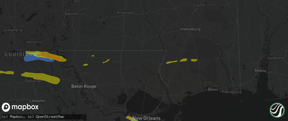Hail map in Franklinton, LA on May 8, 2026