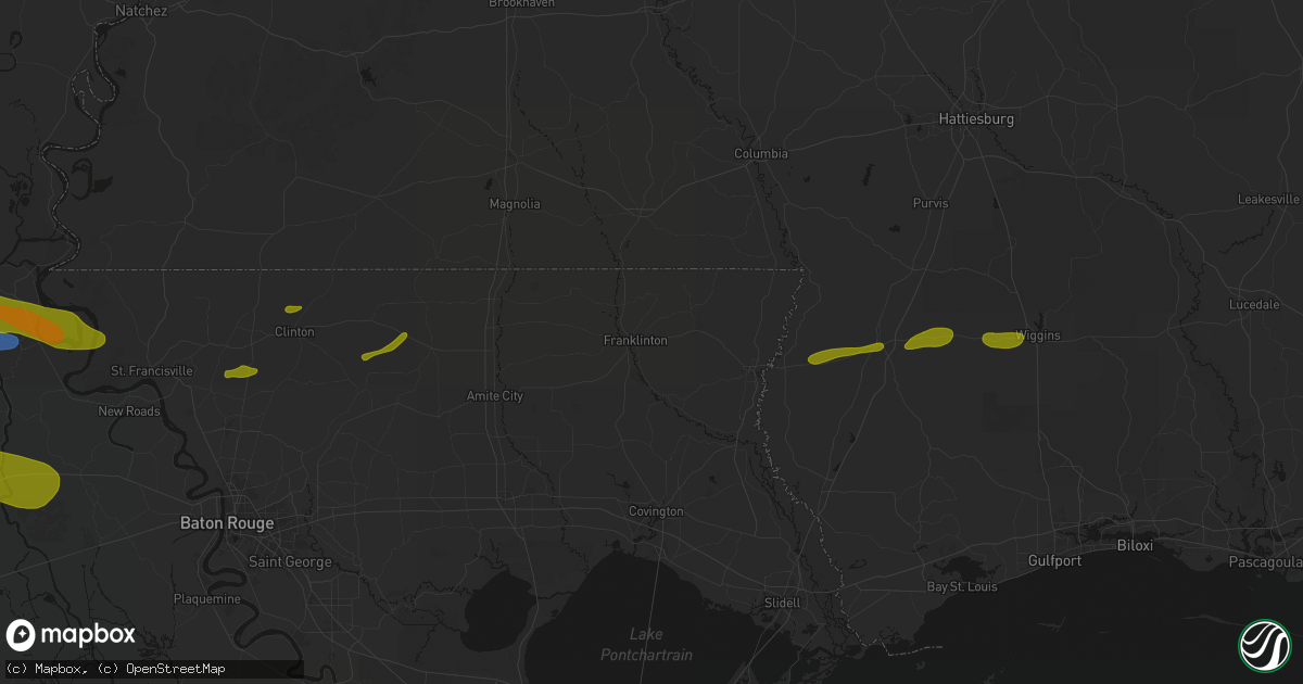 Hail map in Franklinton, LA on May 8, 2026