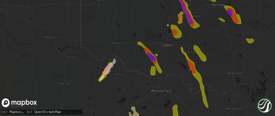 Hail map in Frederick, OK on May 8, 2026