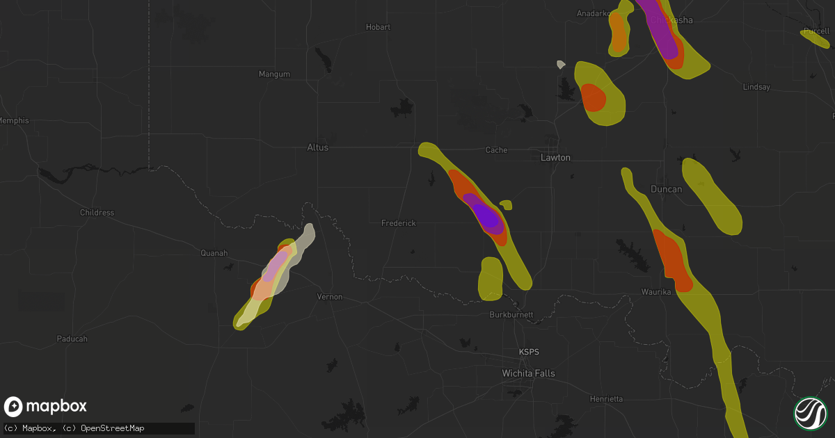 Hail map in Frederick, OK on May 8, 2026