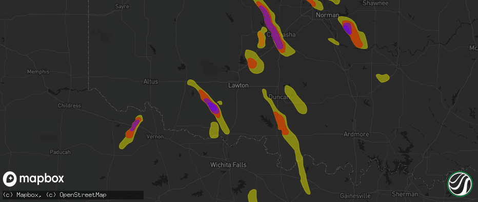 Hail map in Geronimo, OK on May 8, 2026