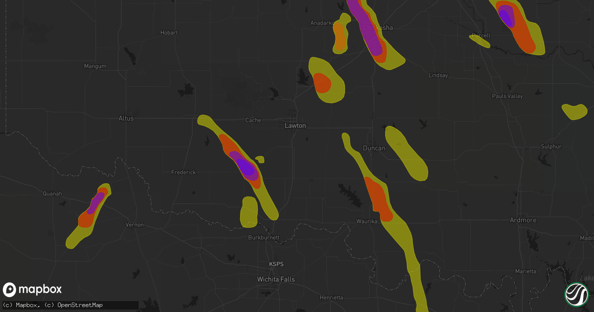 Hail map in Geronimo, OK on May 8, 2026