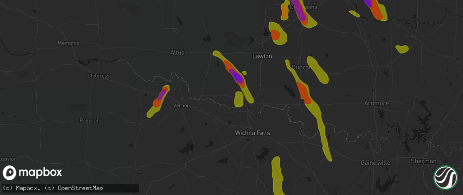 Hail map in Grandfield, OK on May 8, 2026