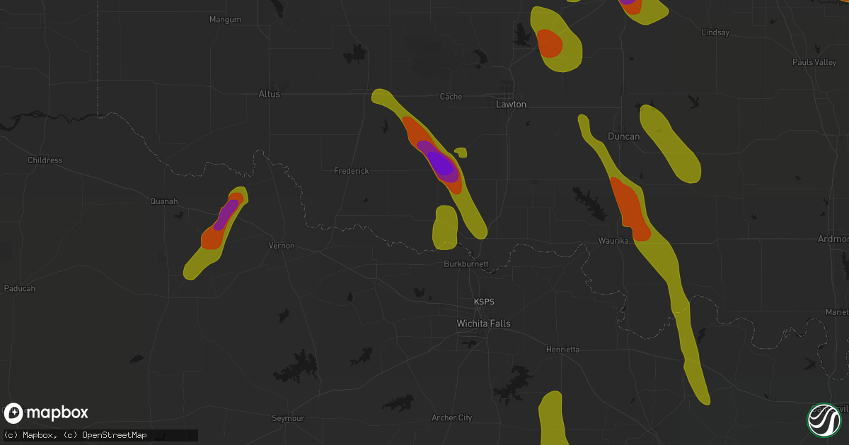 Hail map in Grandfield, OK on May 8, 2026