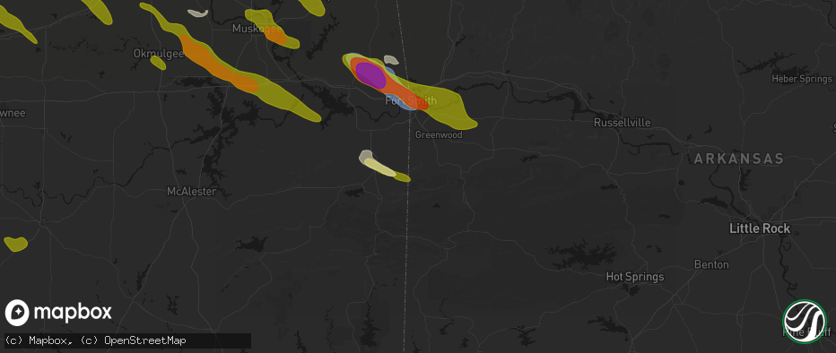 Hail map in Hartford, AR on May 8, 2026