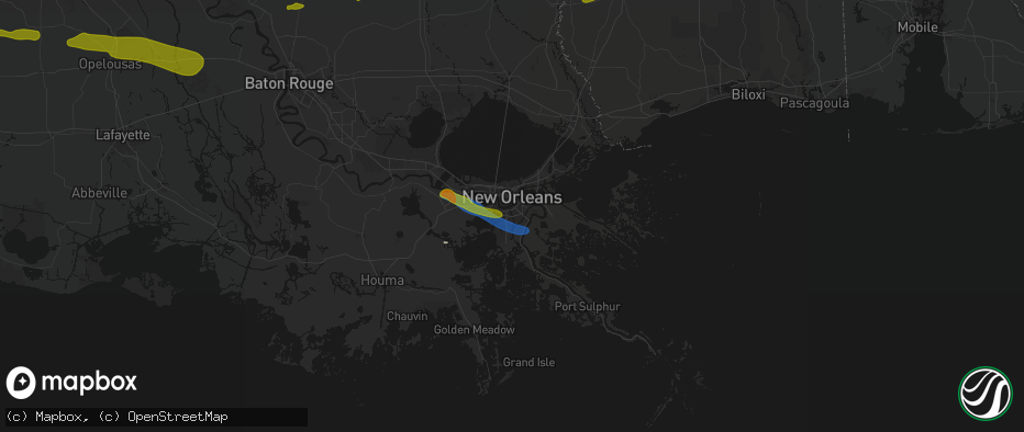 Hail map in Harvey, LA on May 8, 2026