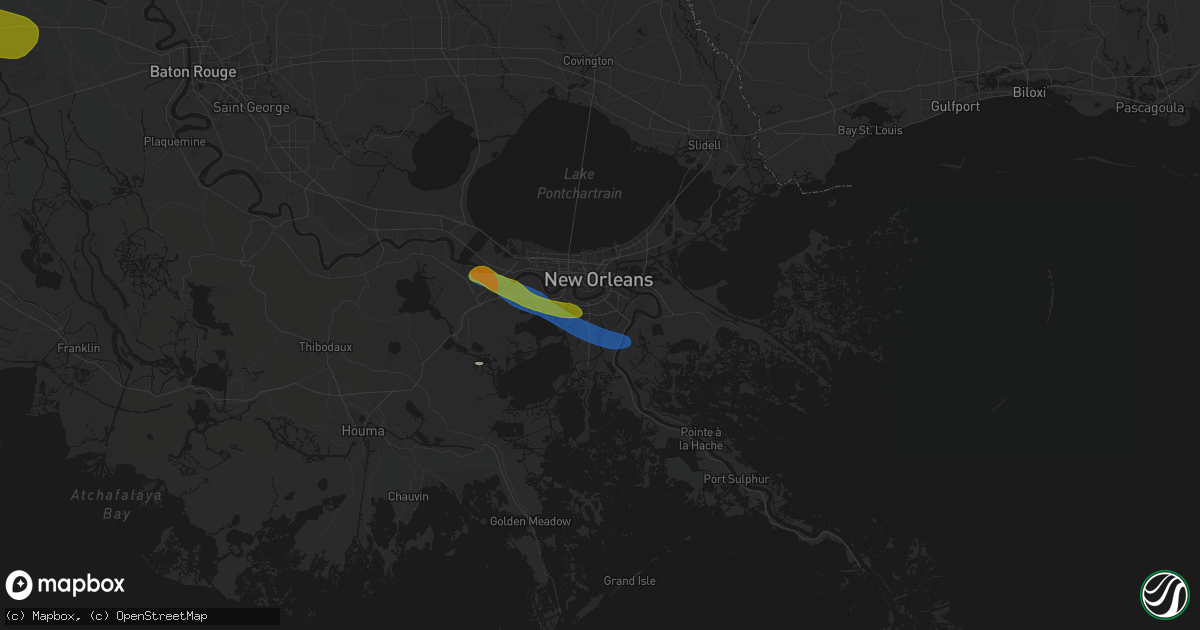 Hail map in Harvey, LA on May 8, 2026