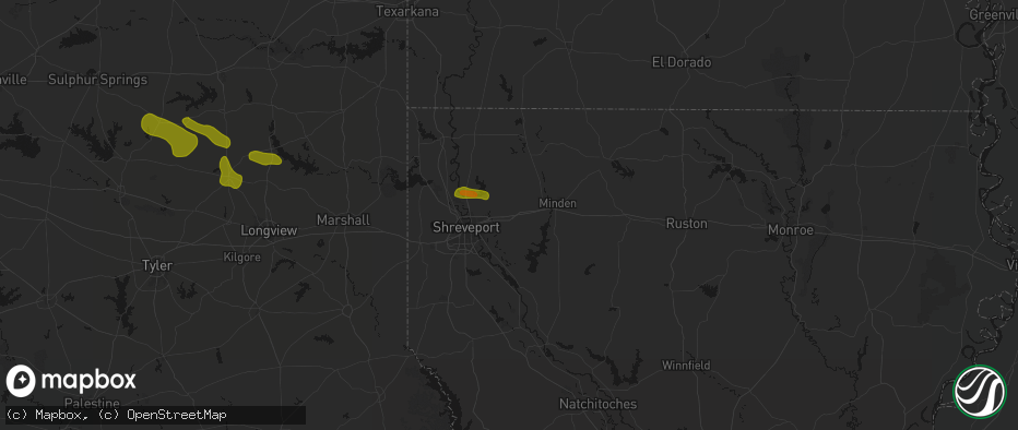 Hail map in Haughton, LA on May 8, 2026