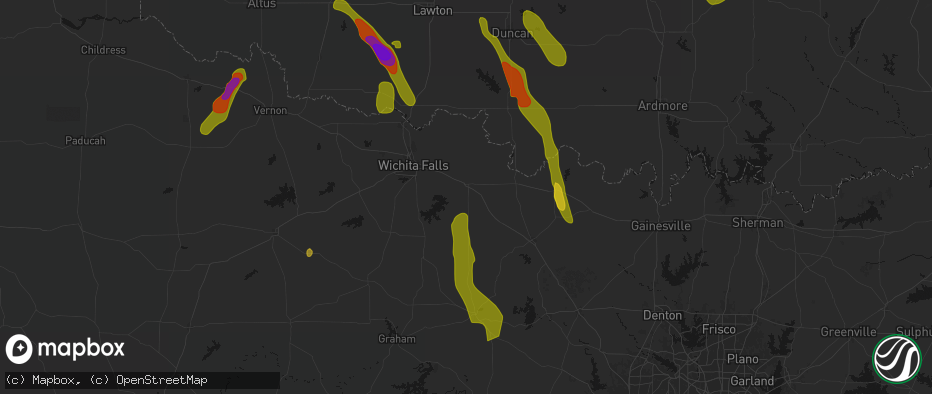 Hail map in Henrietta, TX on May 8, 2026