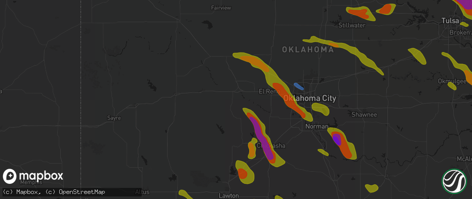 Hail map in Hinton, OK on May 8, 2026