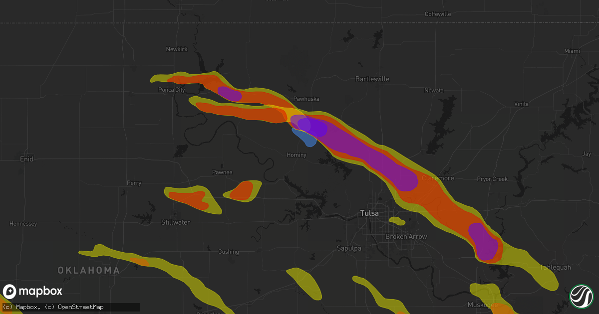 Hail map in Hominy, OK on May 8, 2026