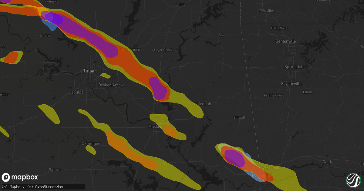 Hail map in Hulbert, OK on May 8, 2026