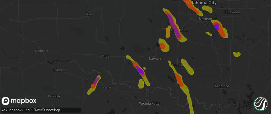 Hail map in Indiahoma, OK on May 8, 2026