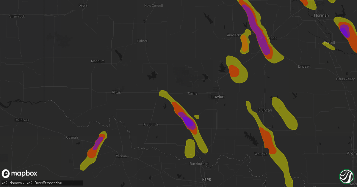 Hail map in Indiahoma, OK on May 8, 2026