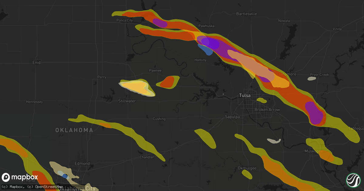 Hail map in Jennings, OK on May 8, 2026