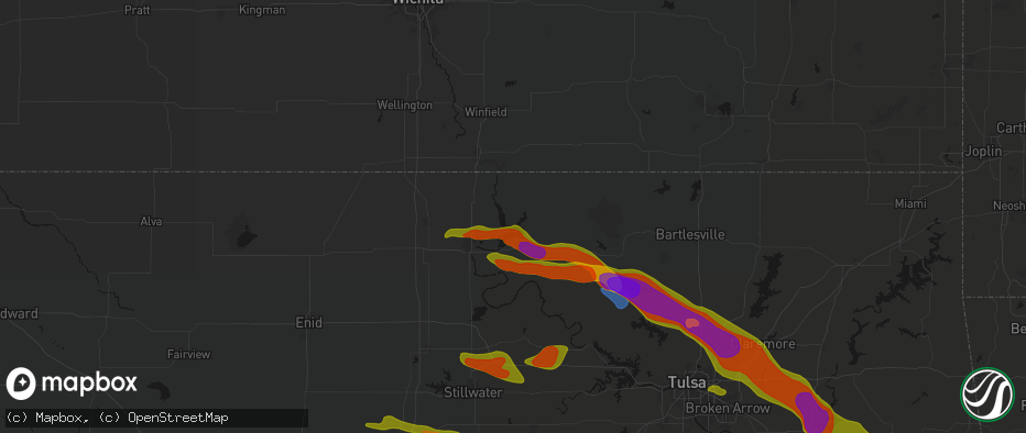 Hail map in Kaw City, OK on May 8, 2026
