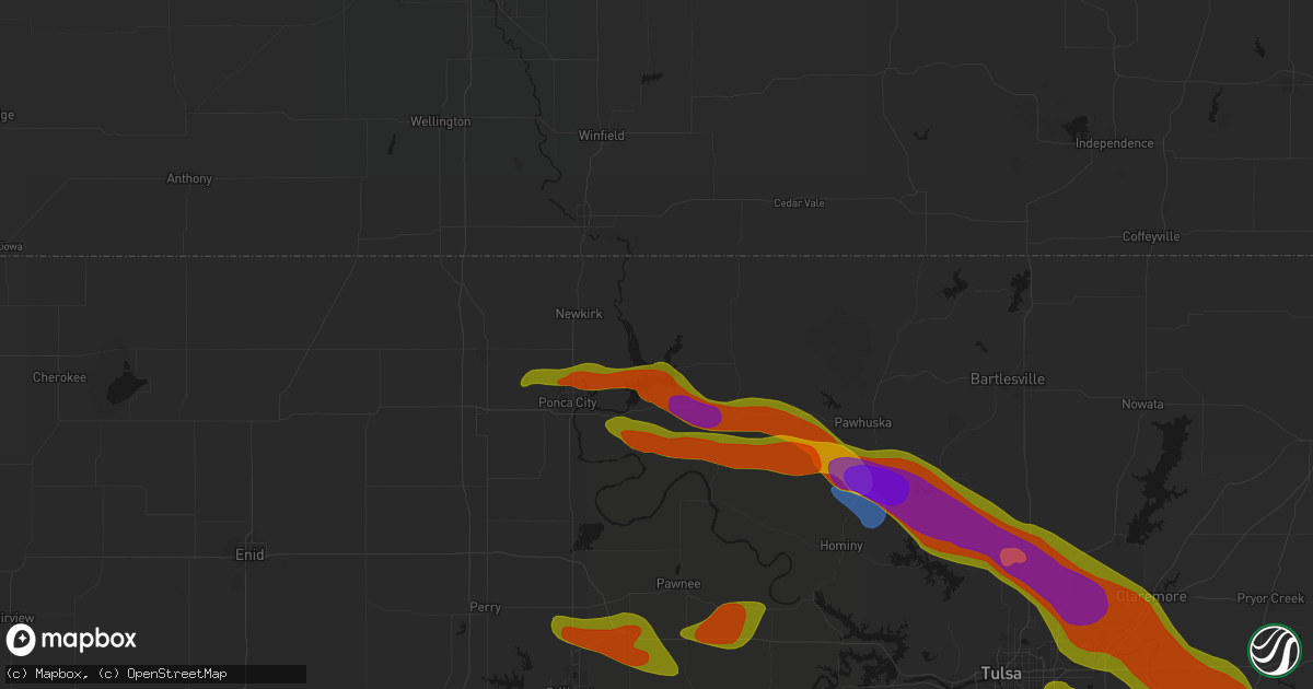 Hail map in Kaw City, OK on May 8, 2026
