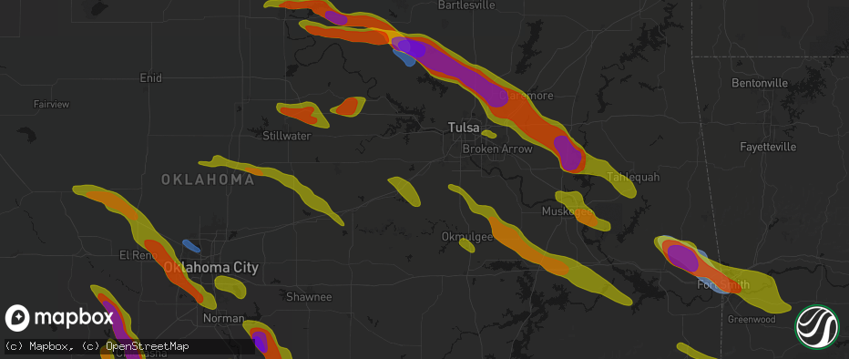 Hail map in Kellyville, OK on May 8, 2026