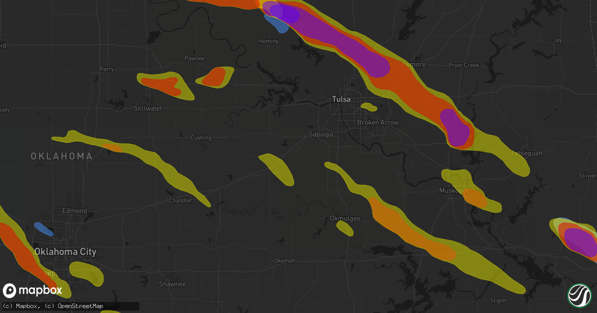 Hail map in Kellyville, OK on May 8, 2026