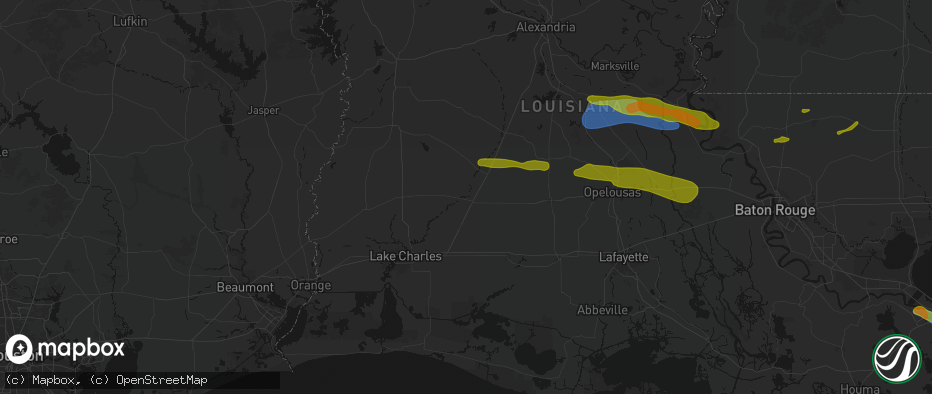 Hail map in Kinder, LA on May 8, 2026