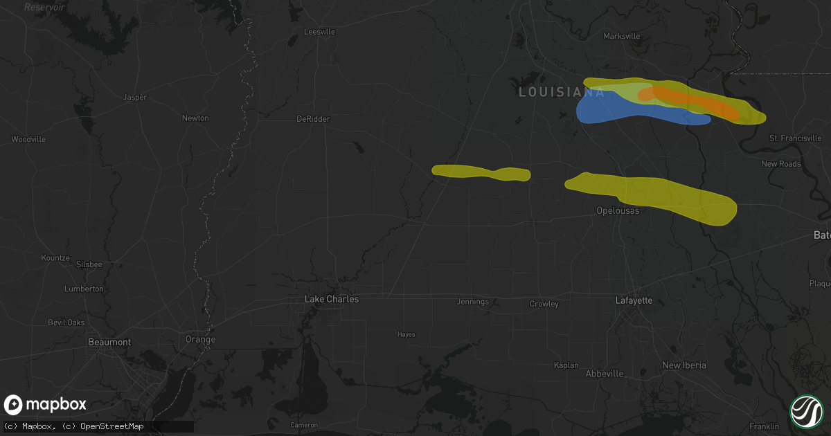 Hail map in Kinder, LA on May 8, 2026