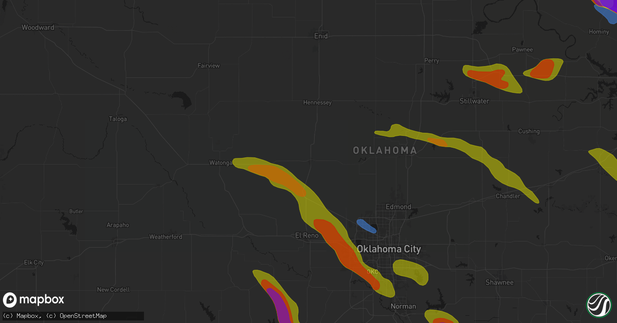 Hail map in Kingfisher, OK on May 8, 2026