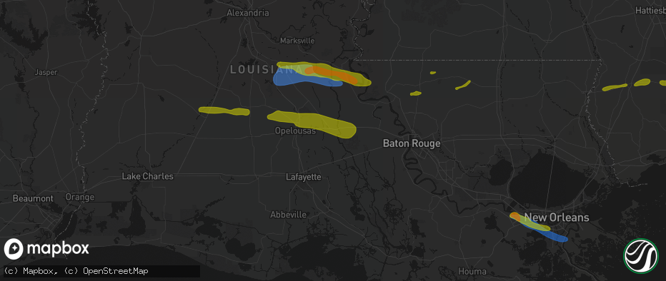 Hail map in Krotz Springs, LA on May 8, 2026