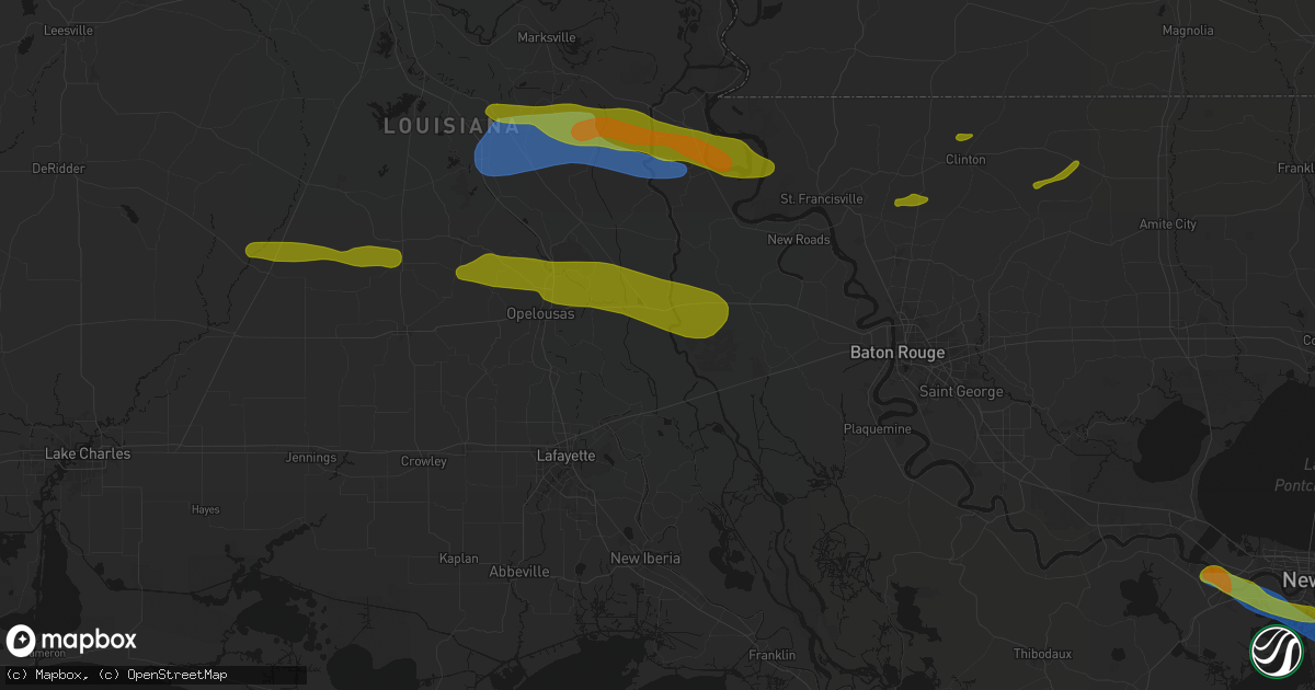 Hail map in Krotz Springs, LA on May 8, 2026