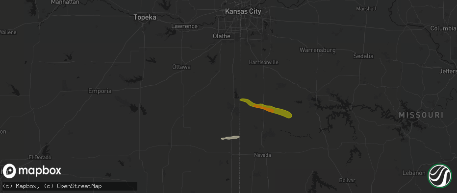 Hail map in La Cygne, KS on May 8, 2026