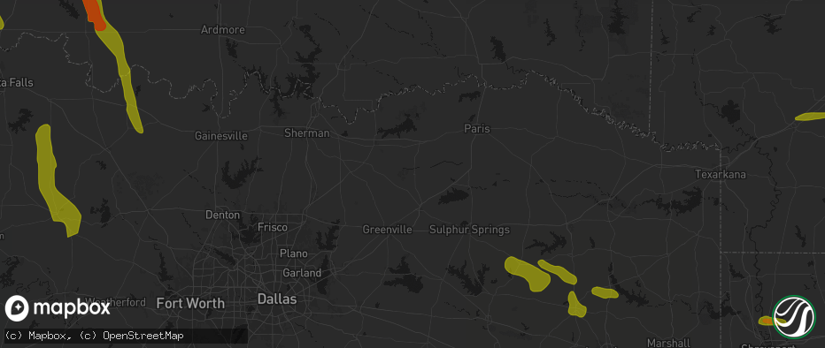 Hail map in Ladonia, TX on May 8, 2026