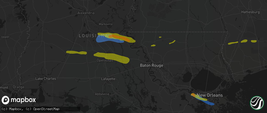 Hail map in Livonia, LA on May 8, 2026